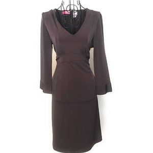 LIZ LANGE Maternity Women's Long Sleeve V Neck Brown Midi Dress Small